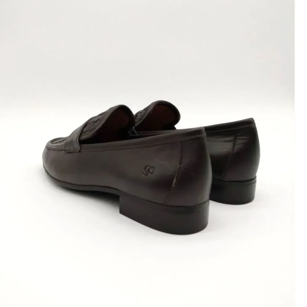 Gentle Souls Women's 8M Chocolate Leather Crew Woven Vamp Detailed Loafer Flats